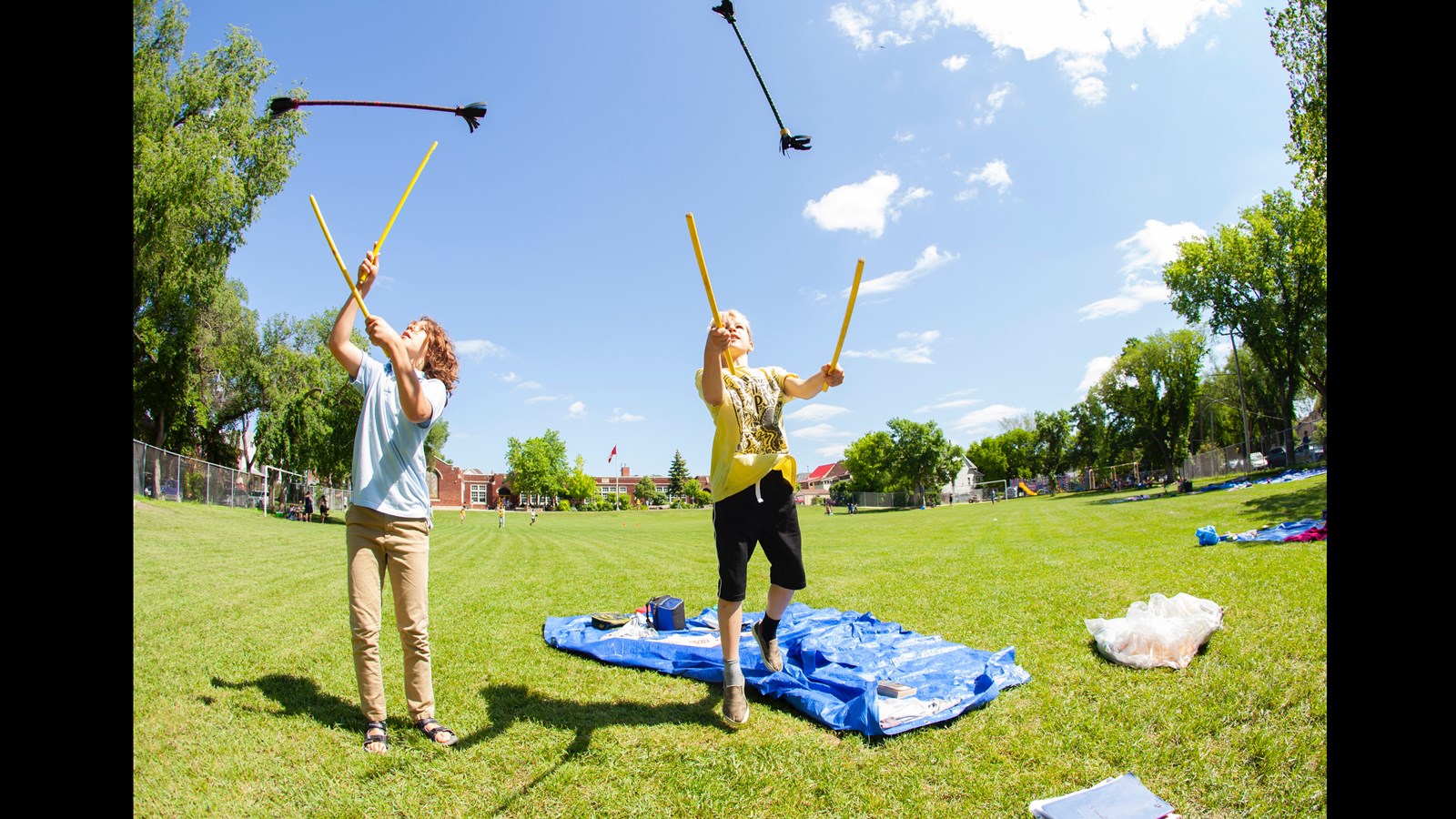 Wolseley students try their hand at juggling sticks, a longtime circus art form.